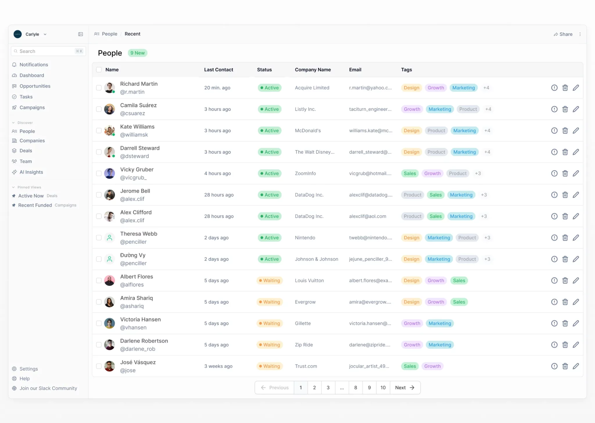 UI Design of a B2B SaaS CRM's Table