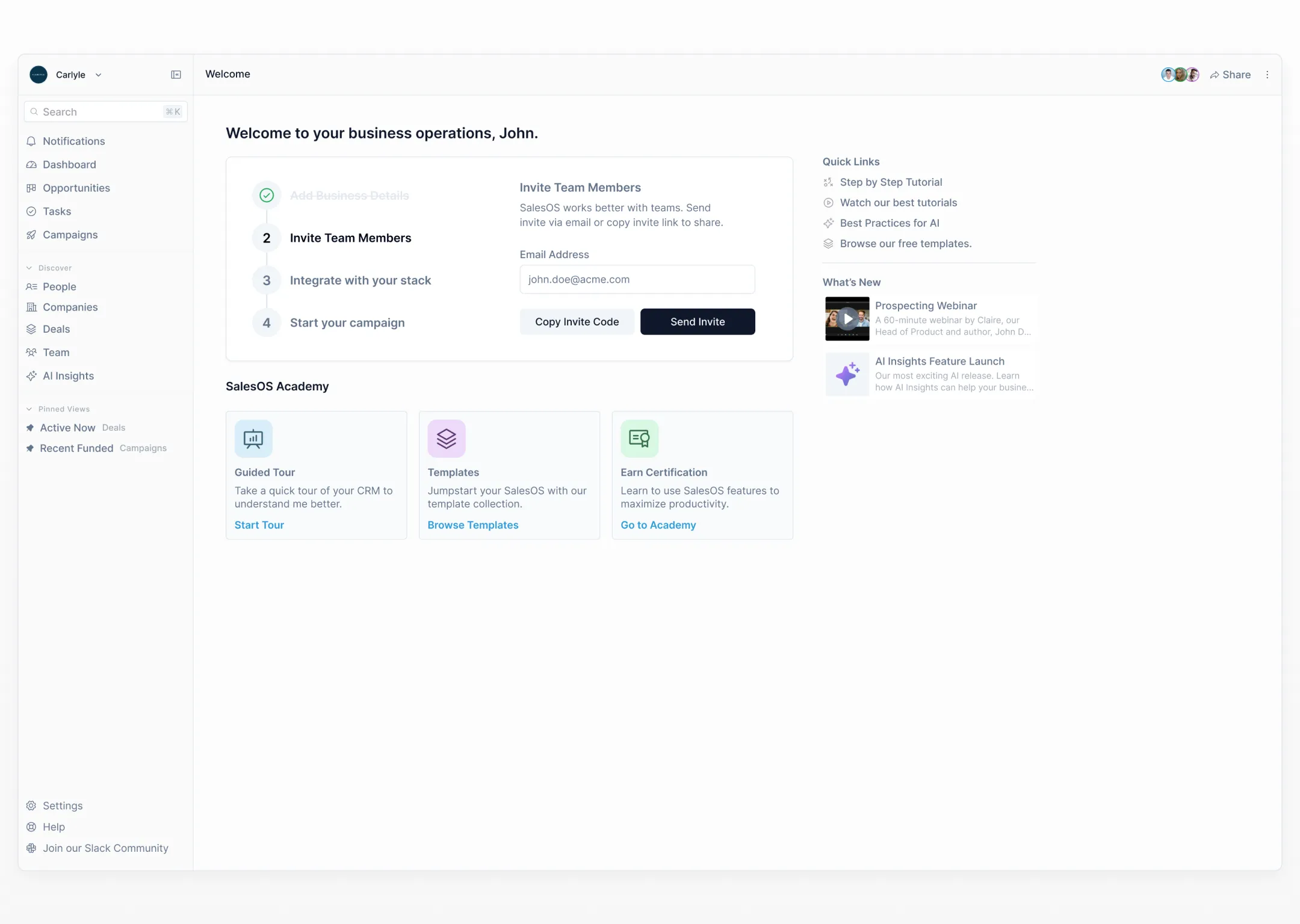 UI Design of a B2B SaaS CRM's Onboarding Screen