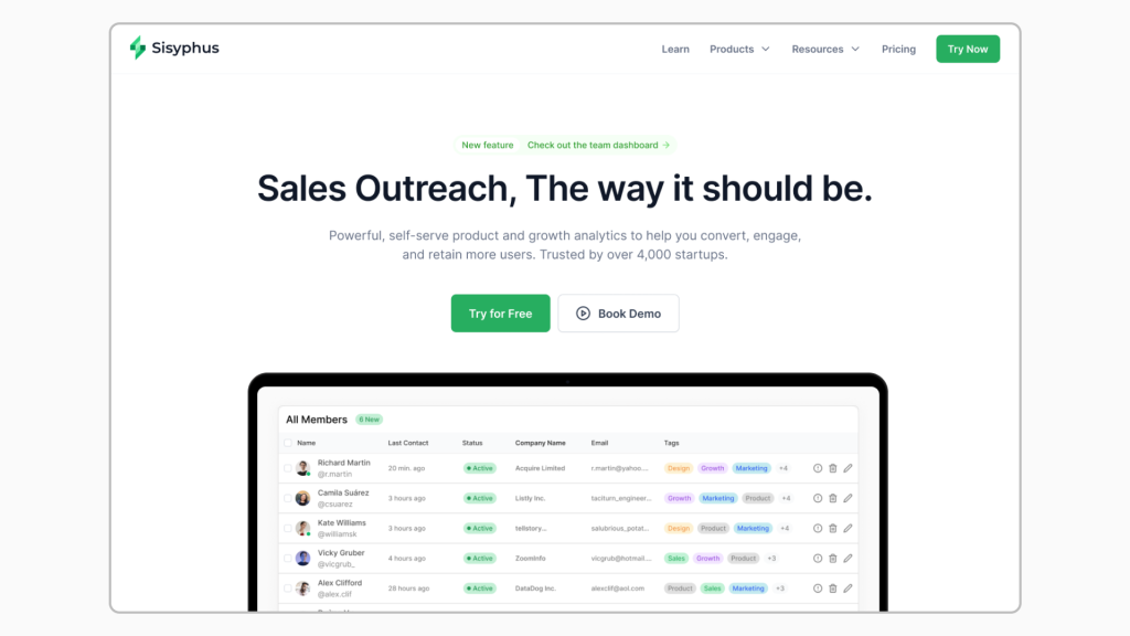 Framer and figma landing Page screenshot for sales outreach b2b saas .